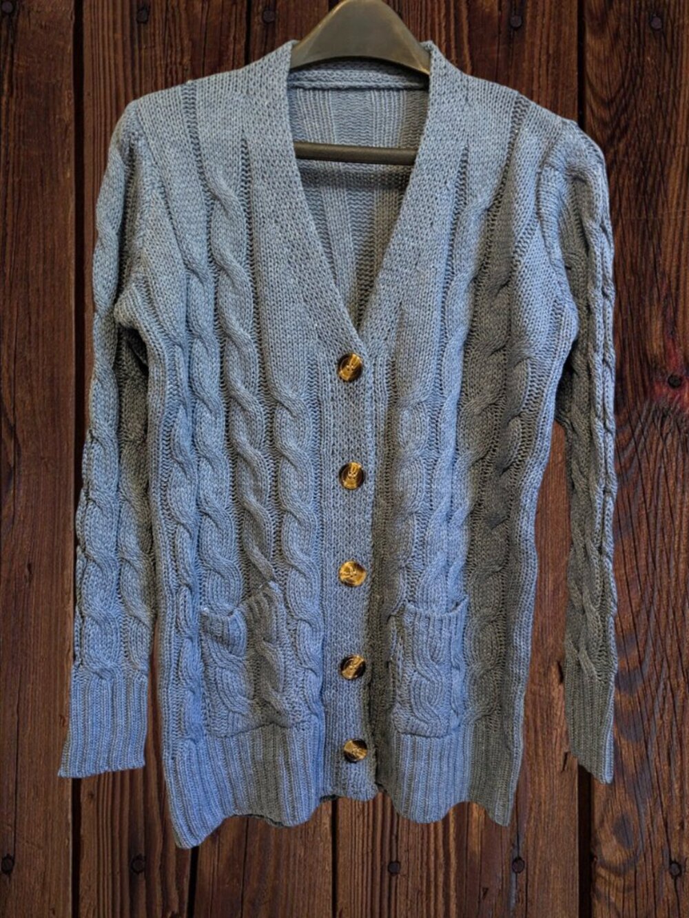 Blue Chunky Knit Button Front Cardigan Size Medium